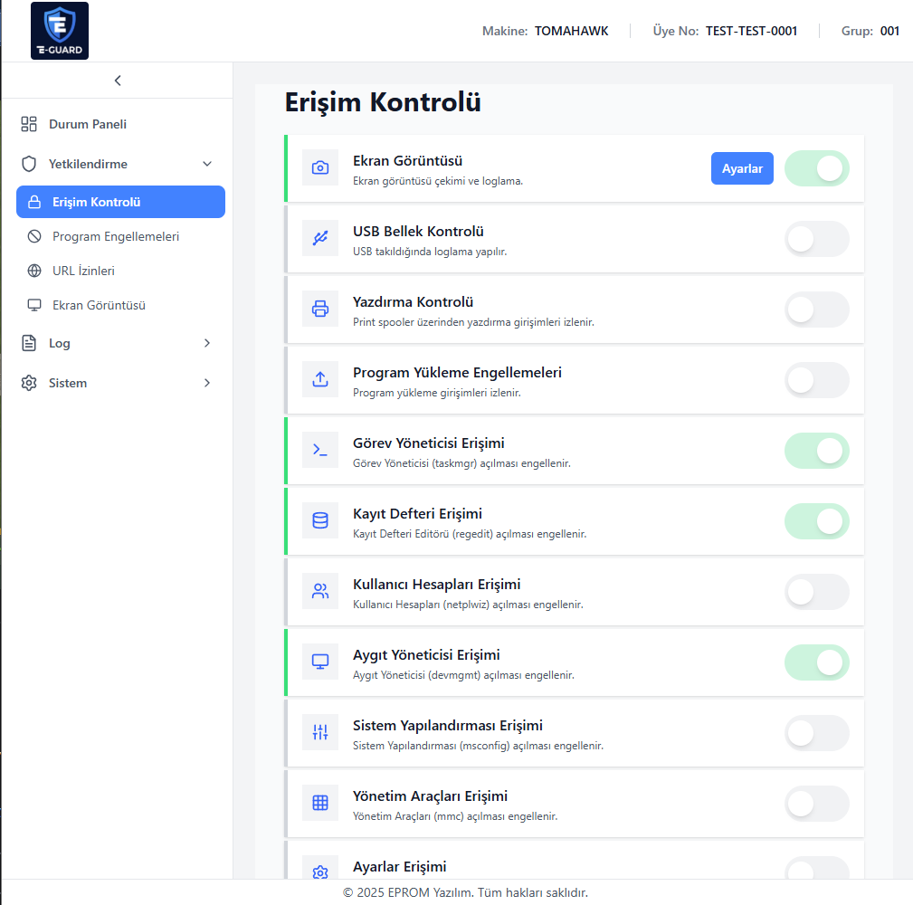 Ekran Görüntüsü ve Sistem Erişim Yönetimi